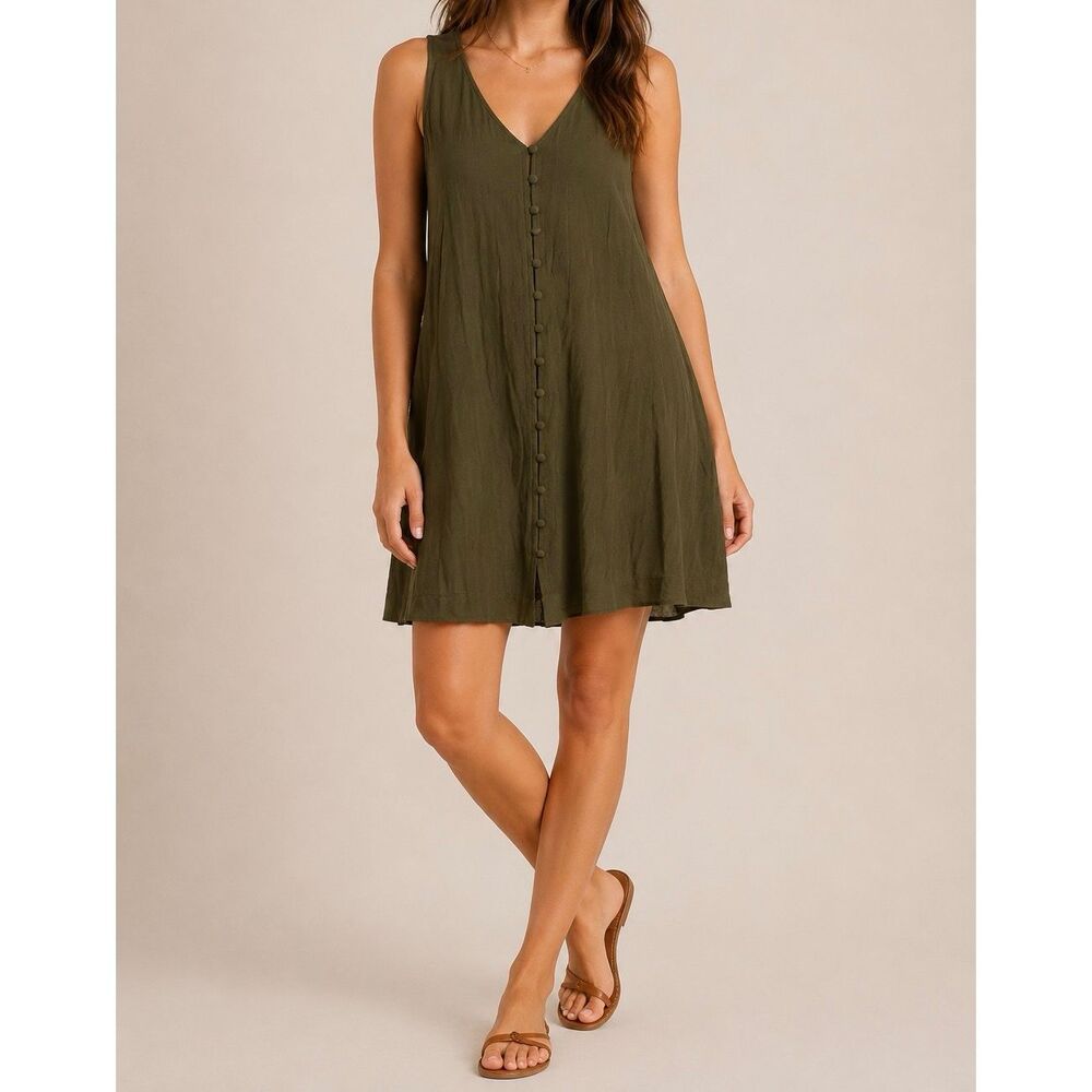 Madewell Olive Green Button Front Shift Dress Size XS